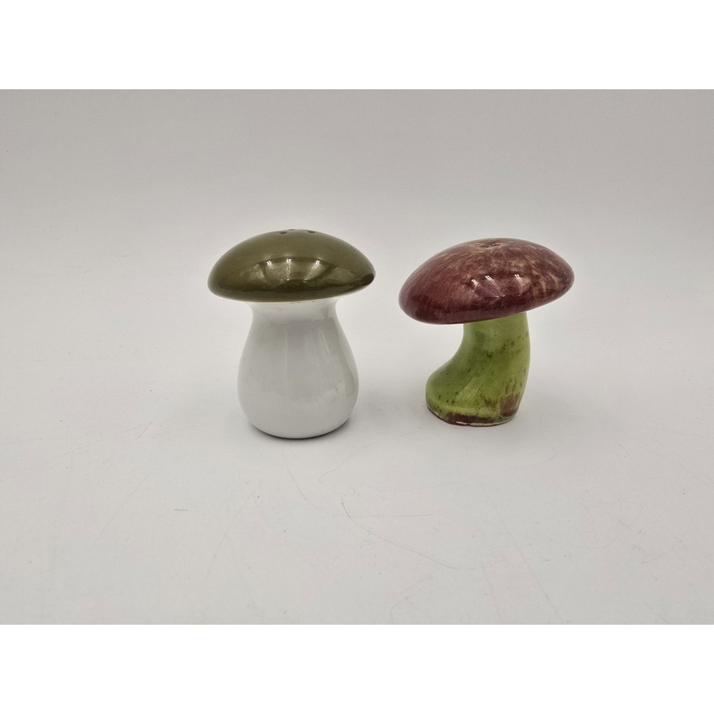 2 Sets Ceramic Vintage Mushroom Salt and Pepper Shakers 1 Mismatched Brown Green - Picture 9 of 14
